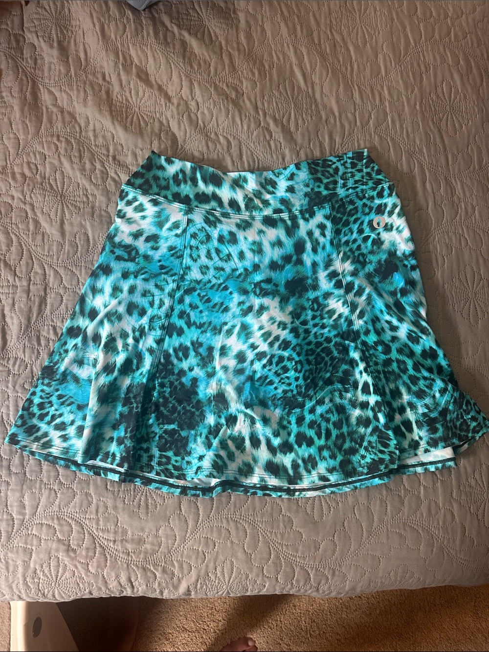 Dona Jo Turquoise Leopard-Print Skort
